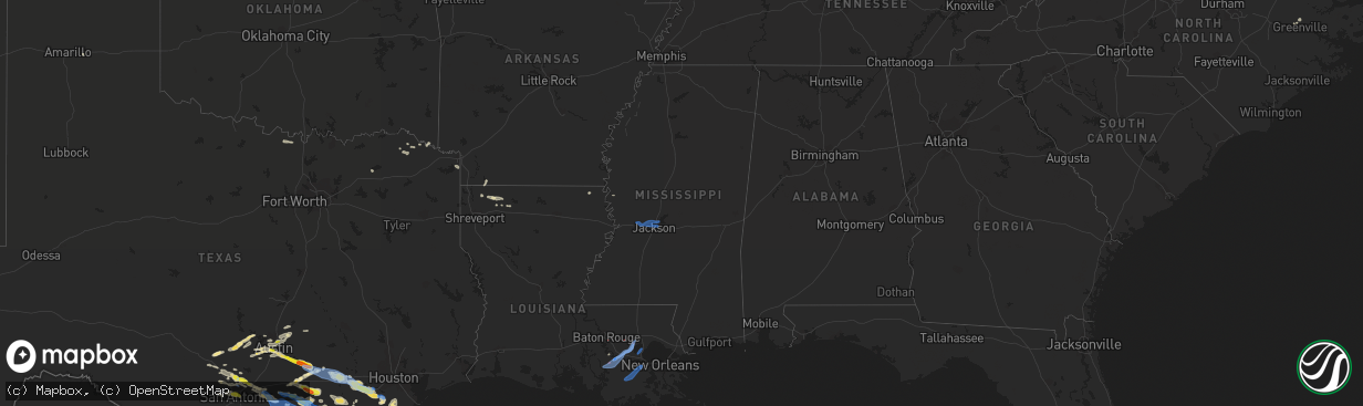 Hail map in Mississippi on June 6, 2019