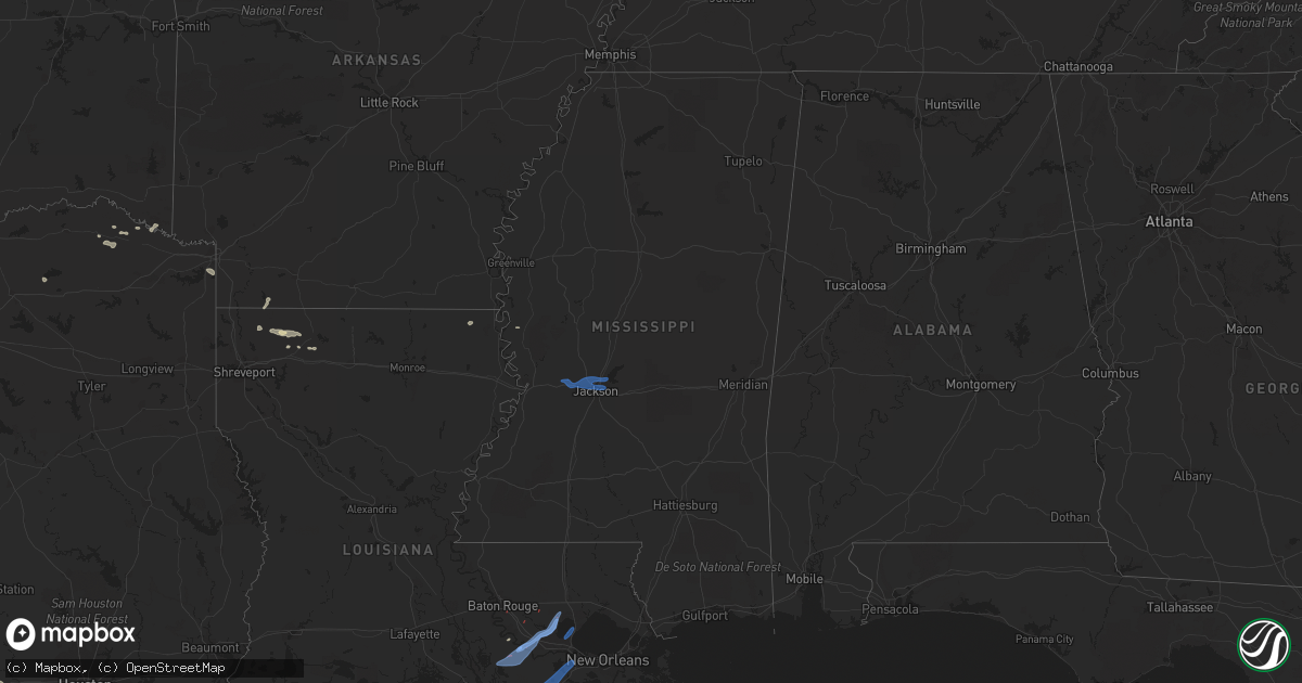 Hail map in Mississippi on June 6, 2019