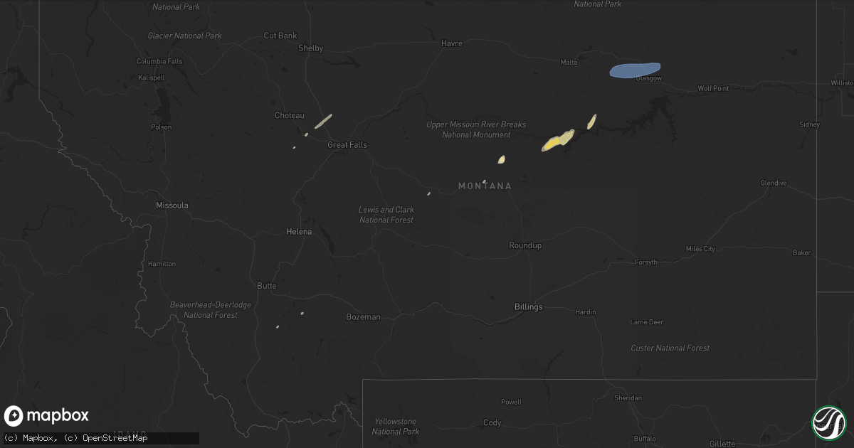 Hail map in Montana on June 6, 2019