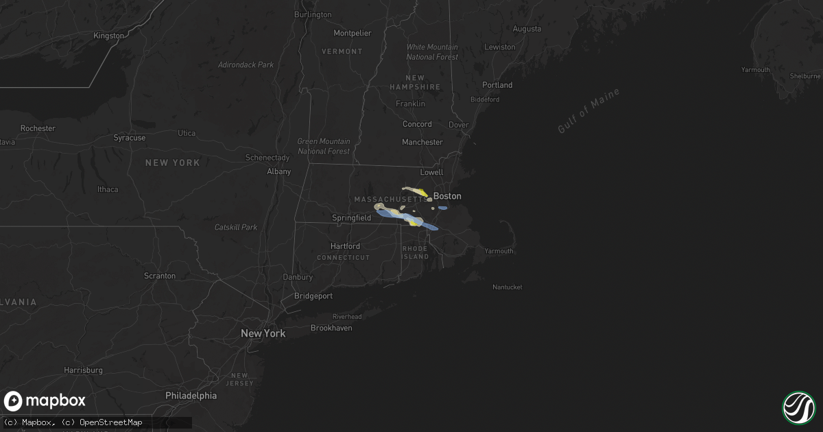 Hail map in Massachusetts on June 6, 2020