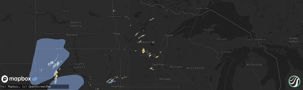 Hail map in Minnesota on June 6, 2020
