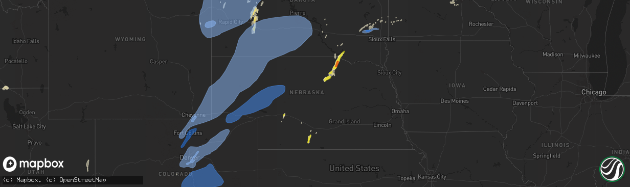 Hail map in Nebraska on June 6, 2020
