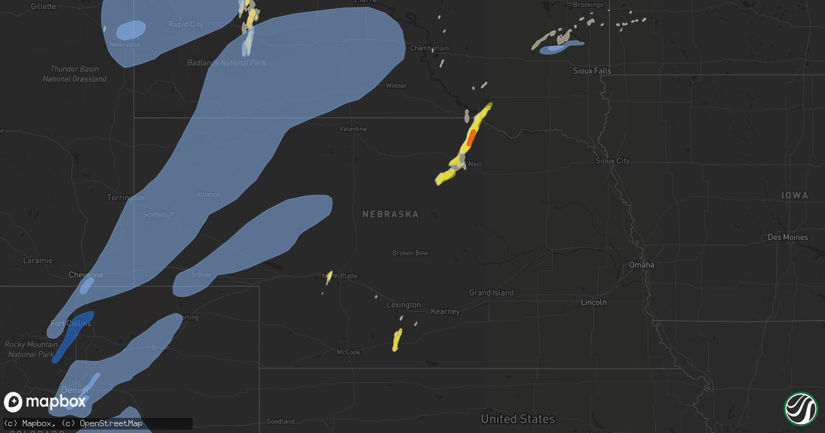 Hail map in Nebraska on June 6, 2020