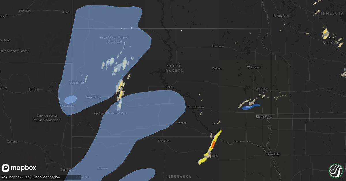 Hail map in South Dakota on June 6, 2020