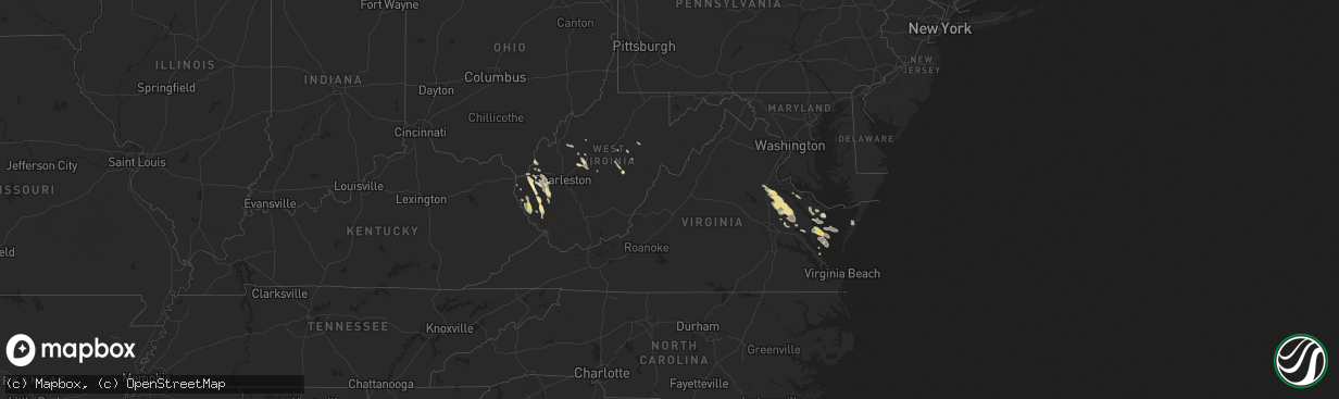 Hail map in Virginia on June 6, 2020