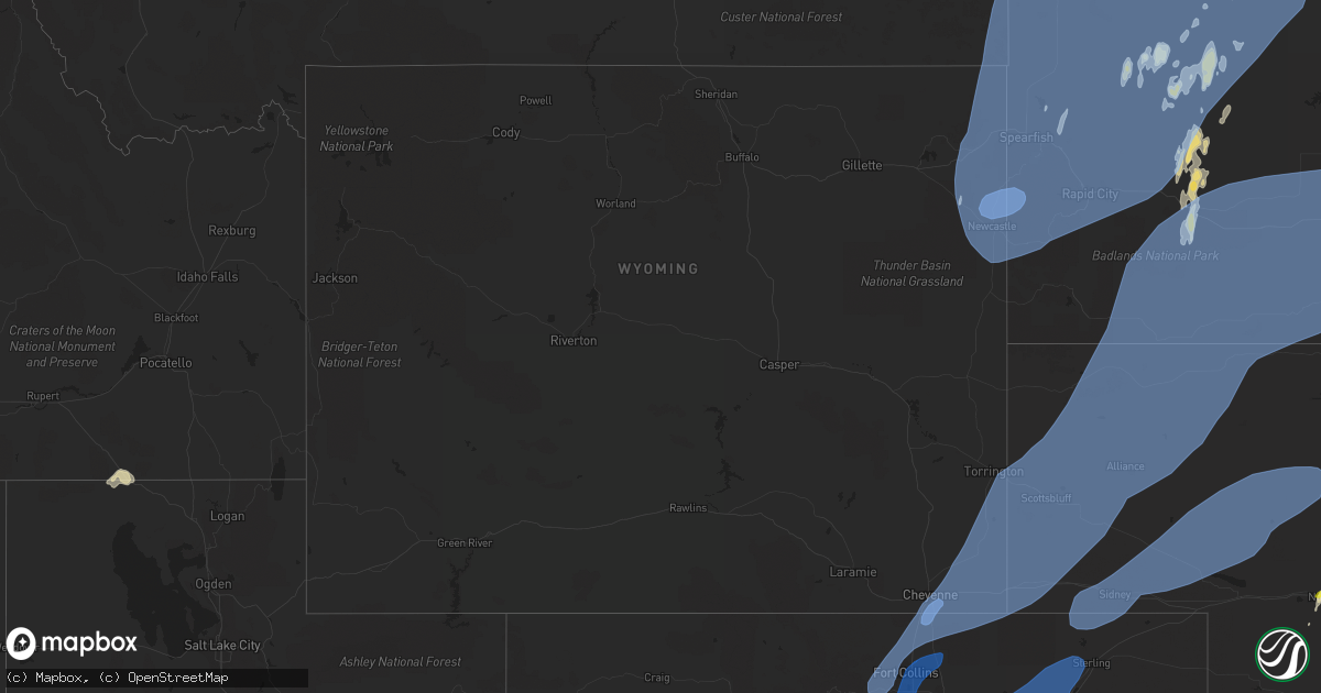 Hail map in Wyoming on June 6, 2020