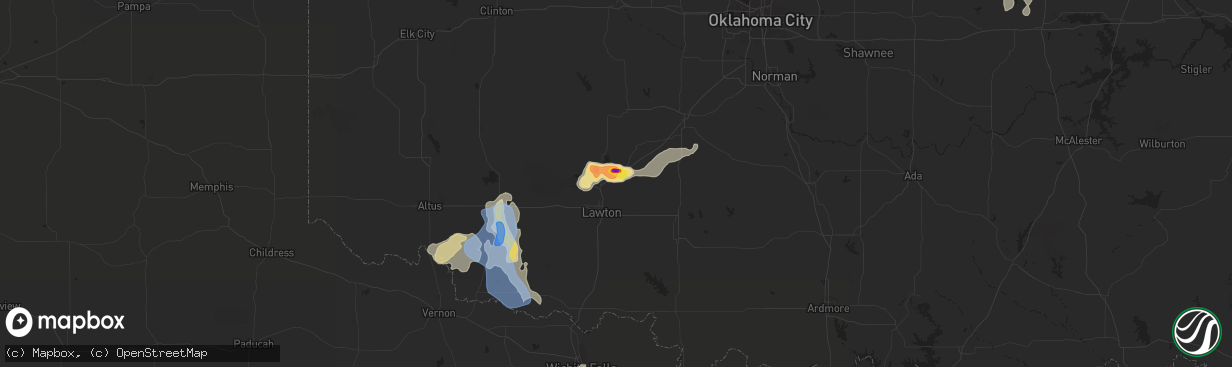 Hail map in Elgin, OK on June 6, 2021