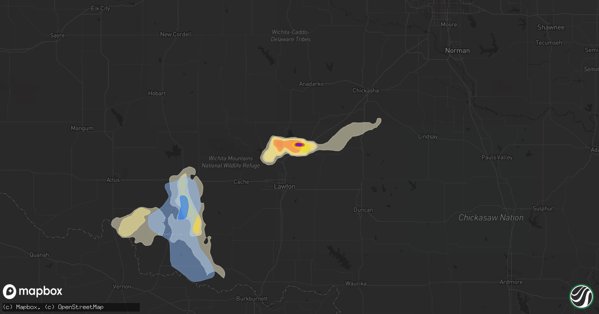 Hail map in Elgin, OK on June 6, 2021
