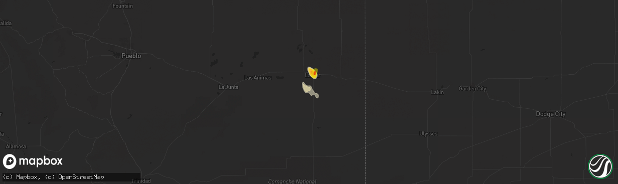 Hail map in Lamar, CO on June 6, 2021