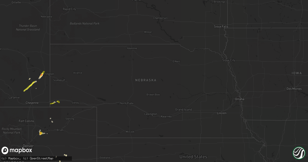 Hail map in Nebraska on June 6, 2021