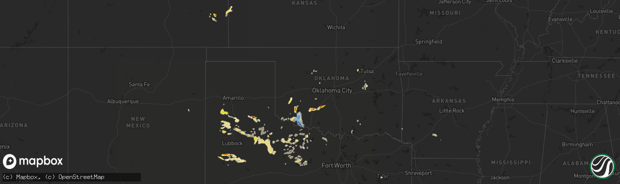 Hail map in Oklahoma on June 6, 2021