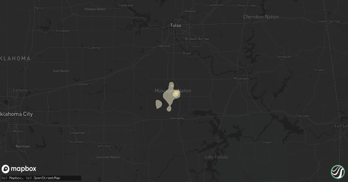 Hail map in Okmulgee, OK on June 6, 2021