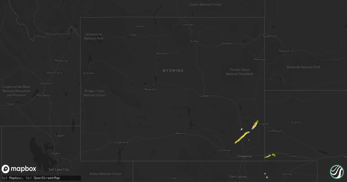 Hail map in Wyoming on June 6, 2021