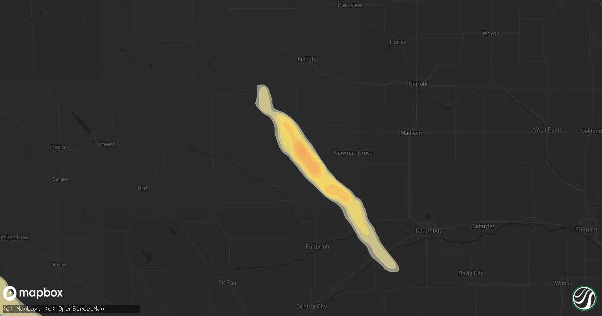 Hail map in Albion, NE on June 6, 2022