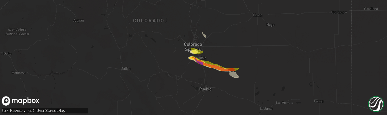 Hail map in Colorado Springs, CO on June 6, 2022