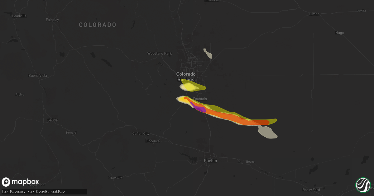 Hail map in Colorado Springs, CO on June 6, 2022