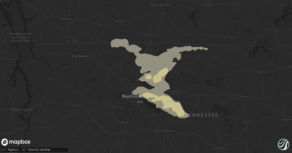 Hail map in Hendersonville, TN on June 6, 2022