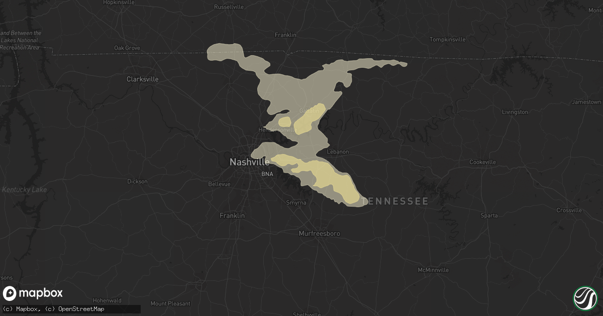 Hail map in Mount Juliet, TN on June 6, 2022