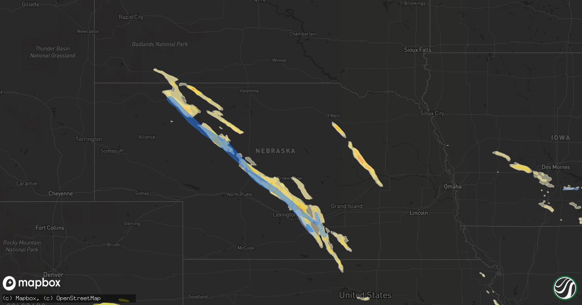 Hail map in Nebraska on June 6, 2022