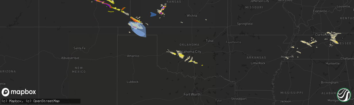 Hail map in Oklahoma on June 6, 2022