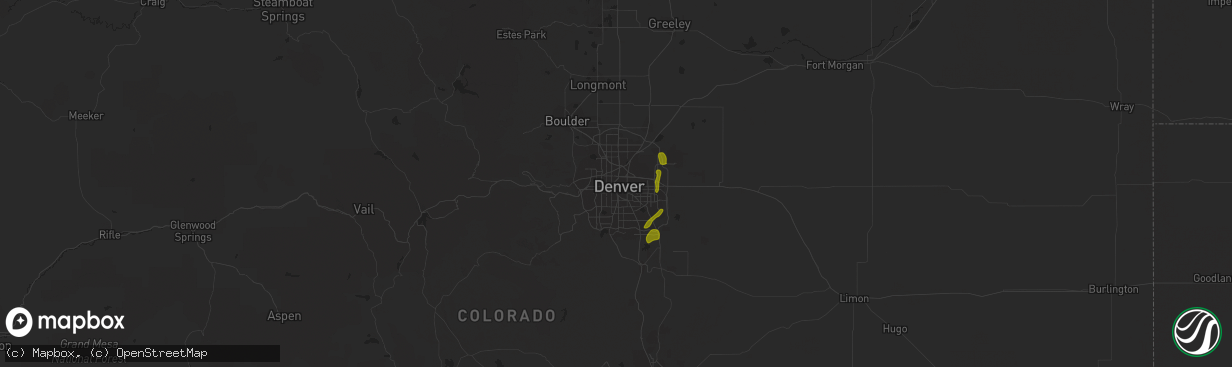 Hail map in Denver, CO on June 6, 2023