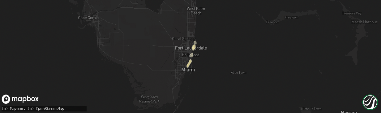 Hail map in Hallandale, FL on June 6, 2023
