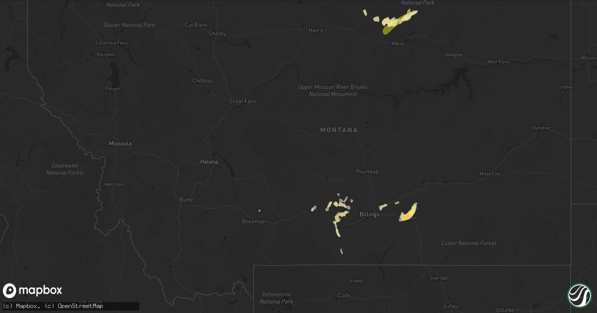 Hail map in Montana on June 6, 2023