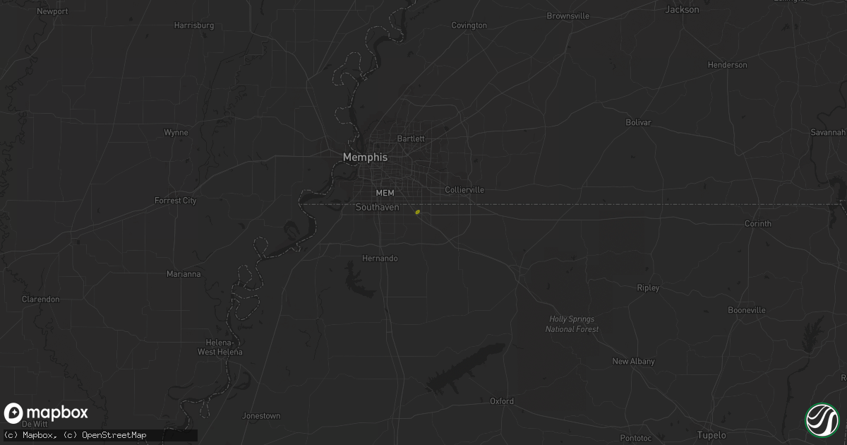 Hail map in Olive Branch, MS on June 6, 2023