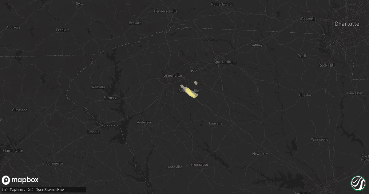 Hail map in Simpsonville, SC on June 6, 2023