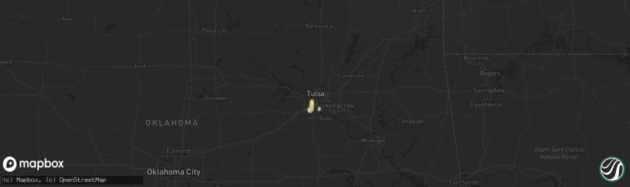Hail map in Tulsa, OK on June 6, 2023
