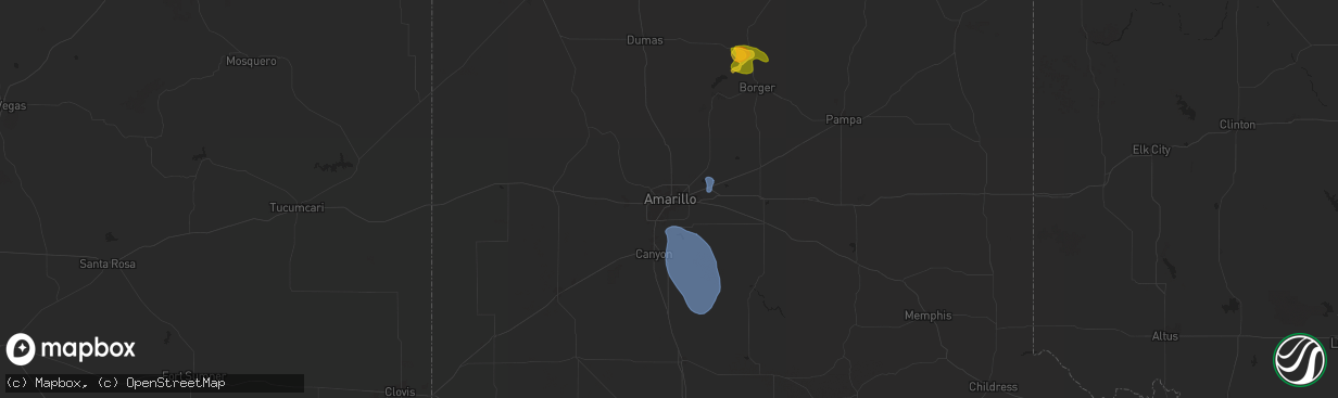 Hail map in Amarillo, TX on June 6, 2024