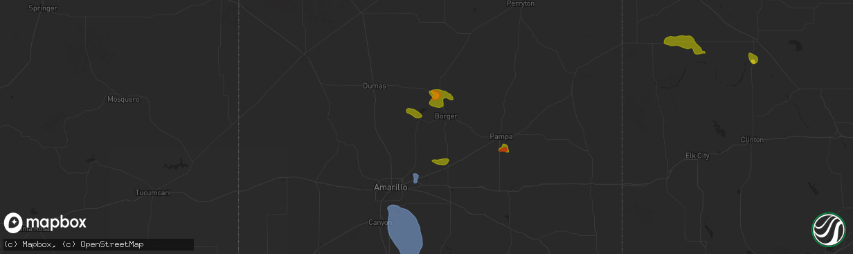 Hail map in Fritch, TX on June 6, 2024