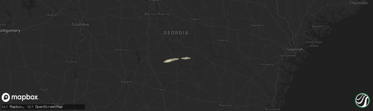 Hail map in Milan, GA on June 6, 2024