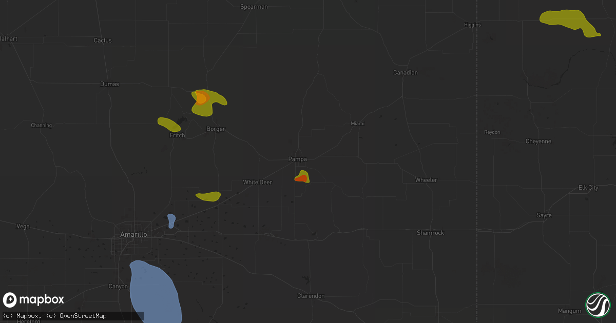 Hail map in Pampa, TX on June 6, 2024