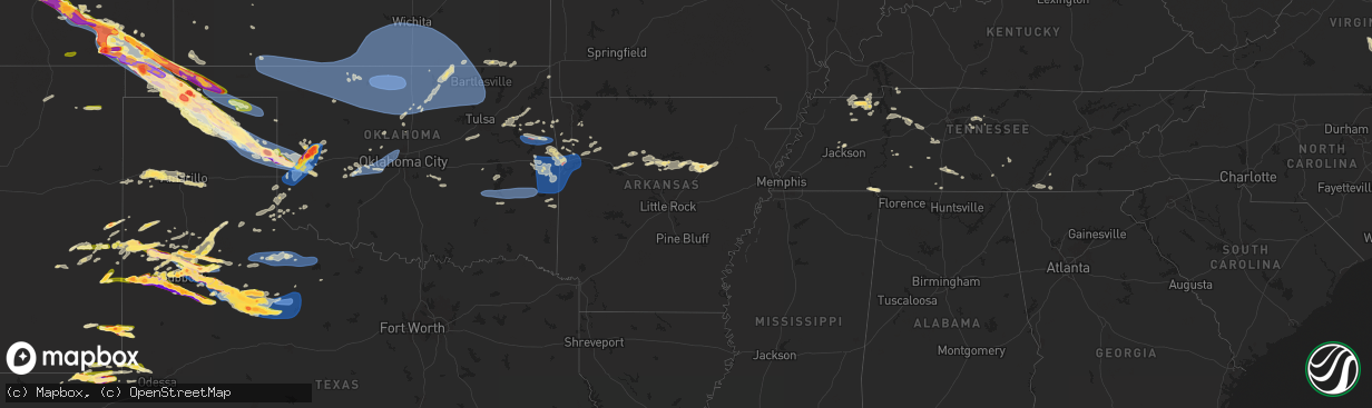 Hail map in Arkansas on June 6, 2025