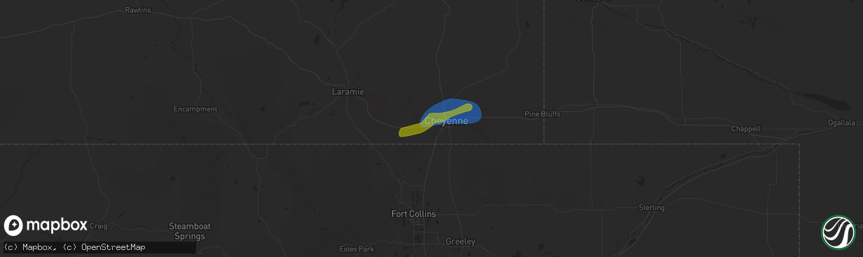 Hail map in Cheyenne, WY on June 6, 2025