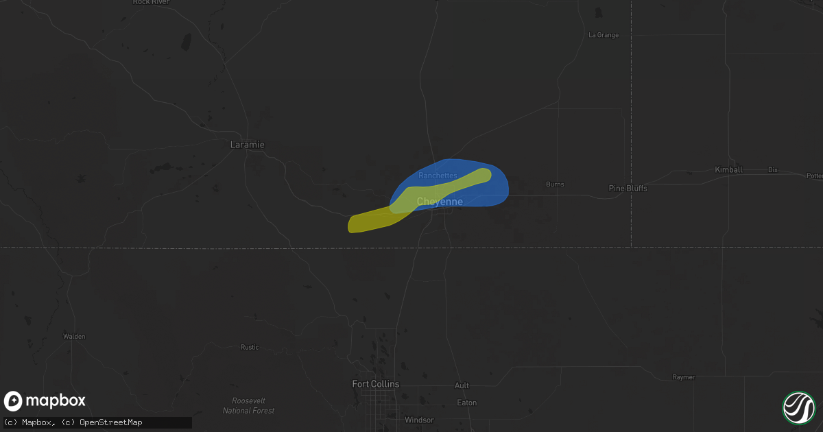 Hail map in Cheyenne, WY on June 6, 2025