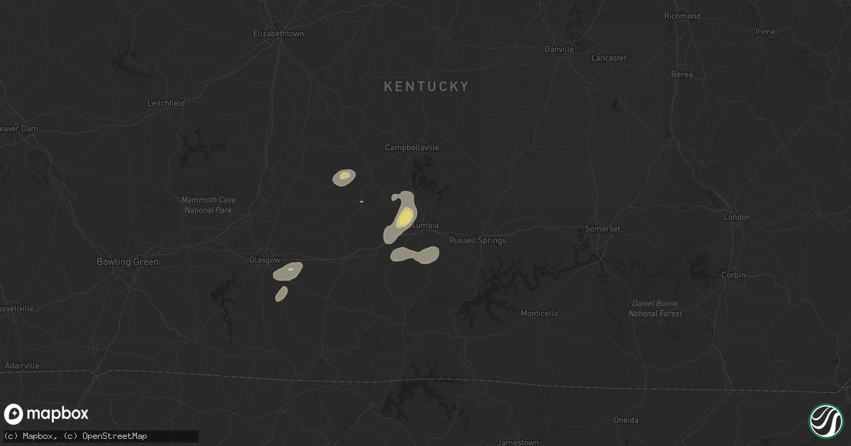 Hail map in Columbia, KY on June 6, 2025