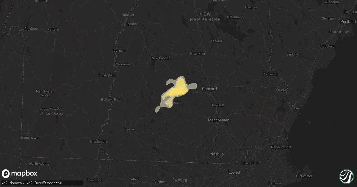 Hail map in Henniker, NH on June 6, 2025