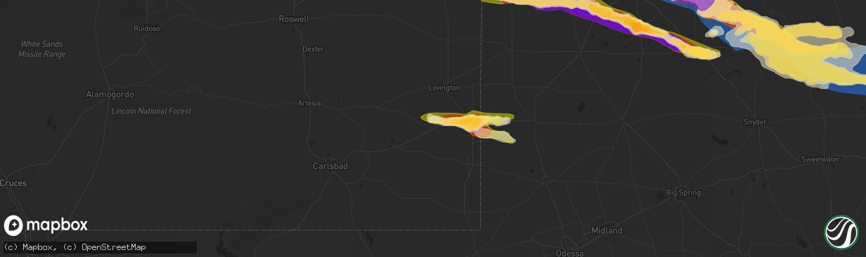 Hail map in Hobbs, NM on June 6, 2025