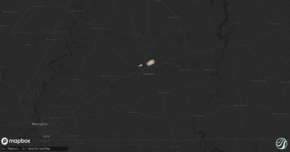 Hail map in Jackson, TN on June 6, 2025