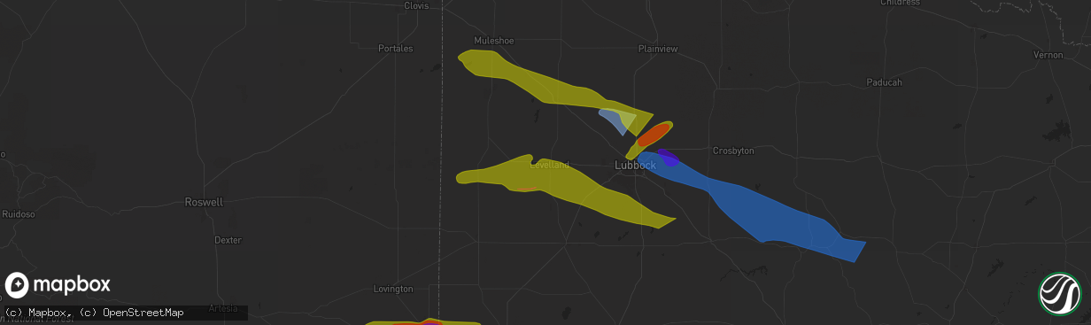 Hail map in Levelland, TX on June 6, 2025