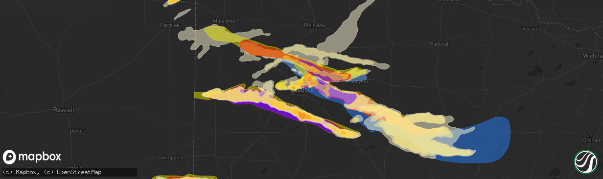 Hail map in Lubbock, TX on June 6, 2025