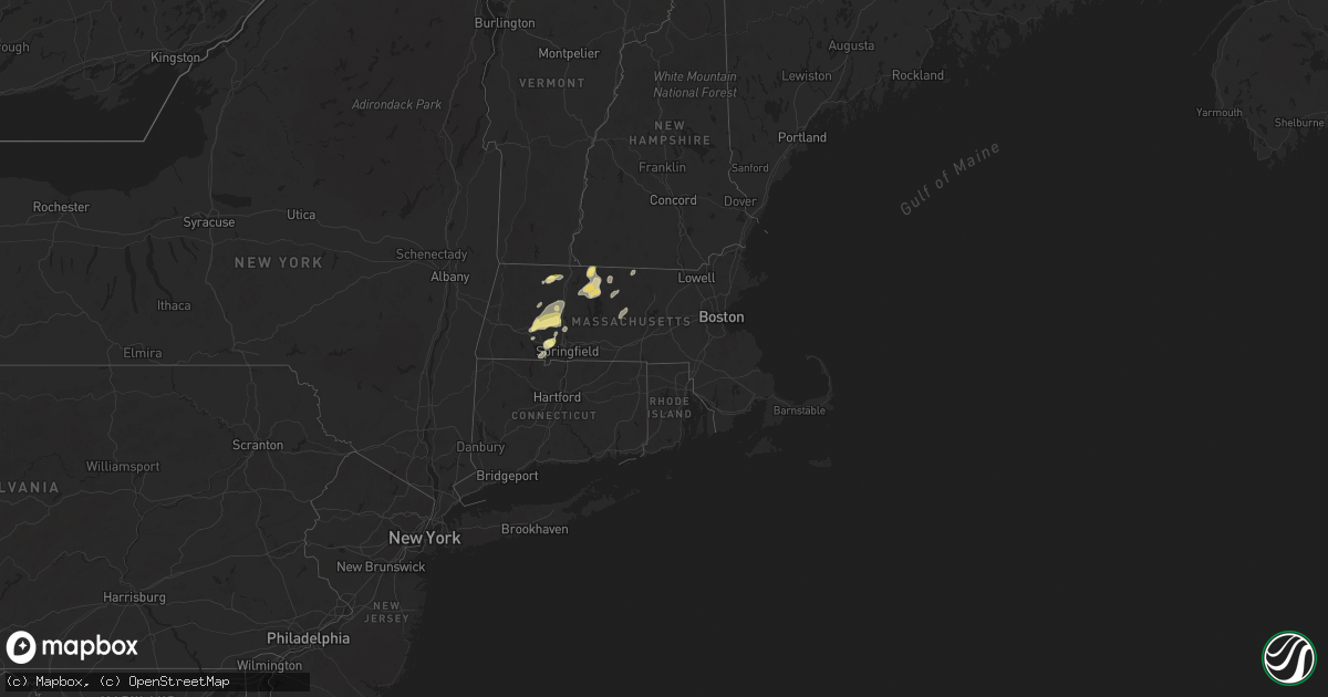 Hail map in Massachusetts on June 6, 2025