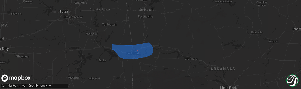Hail map in Mulberry, AR on June 6, 2025