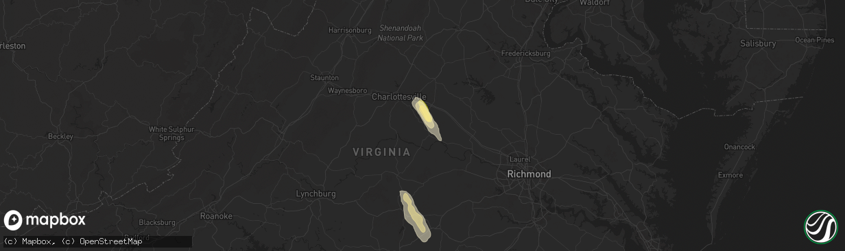Hail map in Palmyra, VA on June 6, 2025