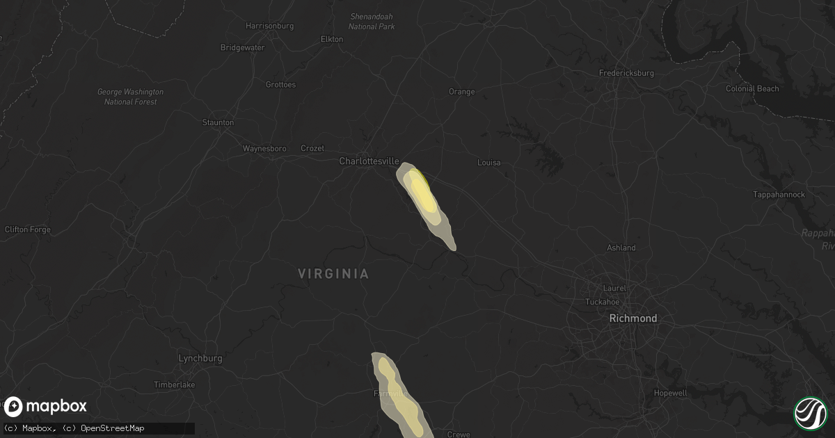 Hail map in Palmyra, VA on June 6, 2025