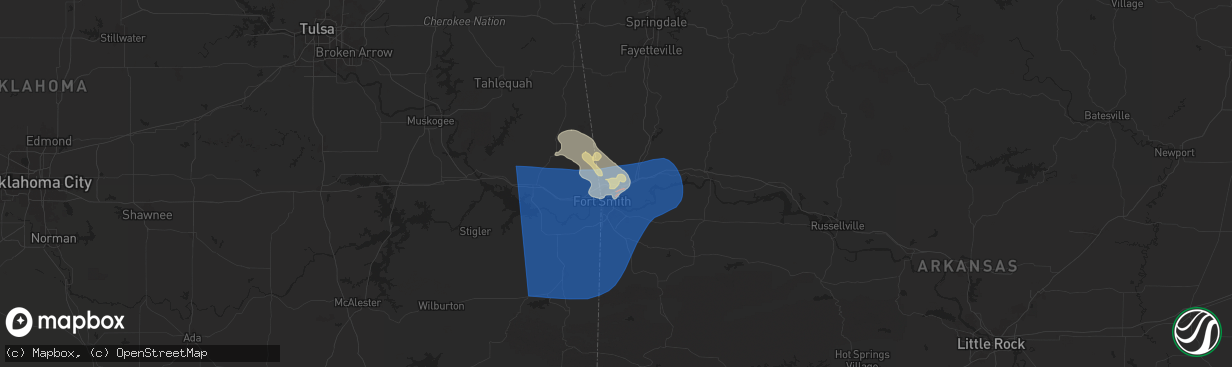 Hail map in Van Buren, AR on June 6, 2025