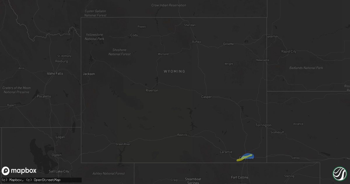 Hail map in Wyoming on June 6, 2025