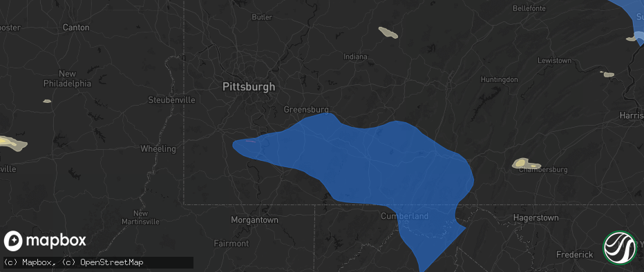 Hail map in Acme, PA on June 6, 2026